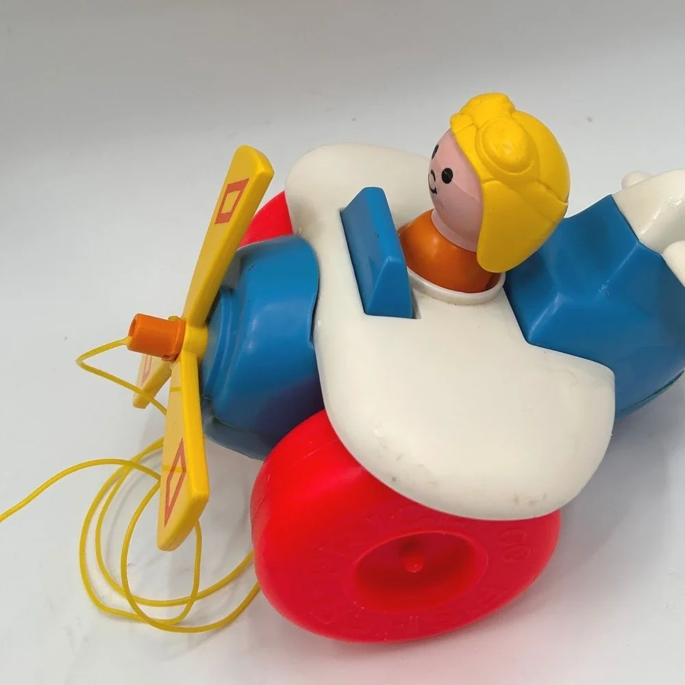 Vintage 1980 Fisher Price #171 Pull Along Airplane Toy Pilot Propeller Collector